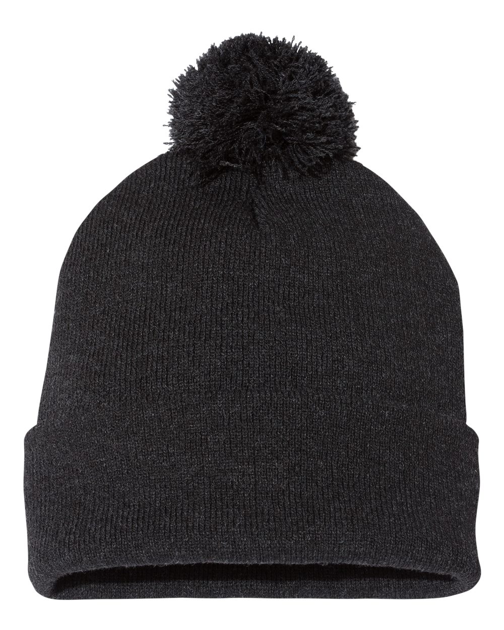 heather charcoal knit pom-pom beanie