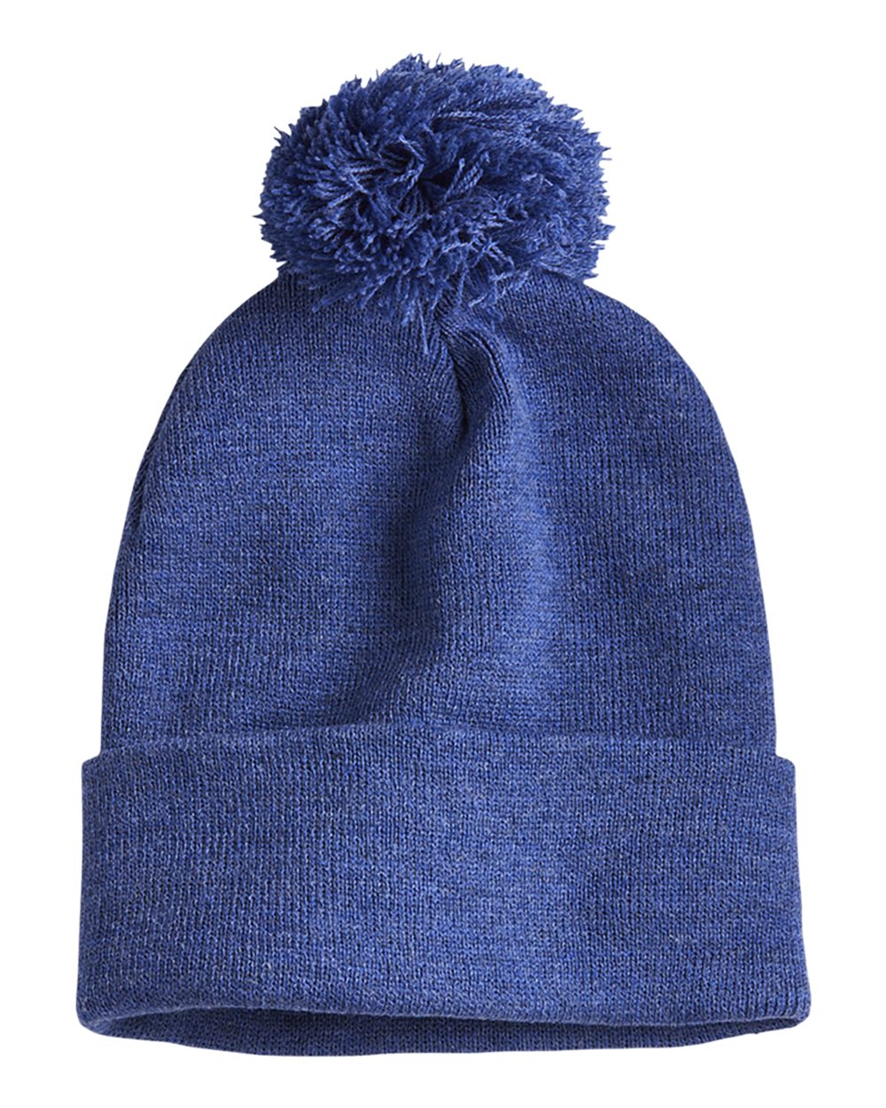 Heather dark royal knit pom-pom beanie