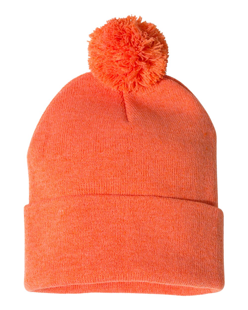 Heather orange knit pom-pom beanie
