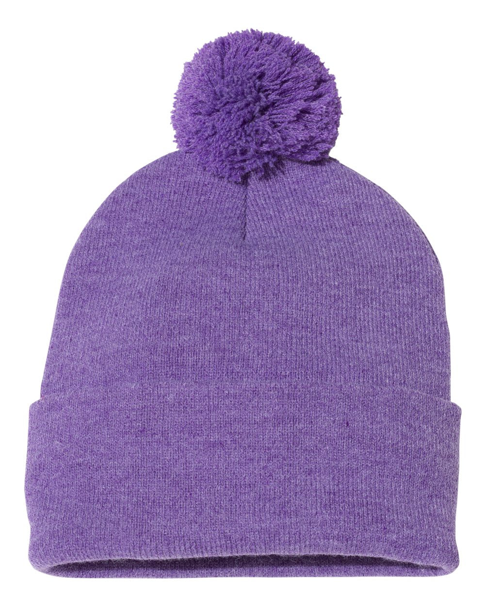 Heather purple knit pom-pom beanie