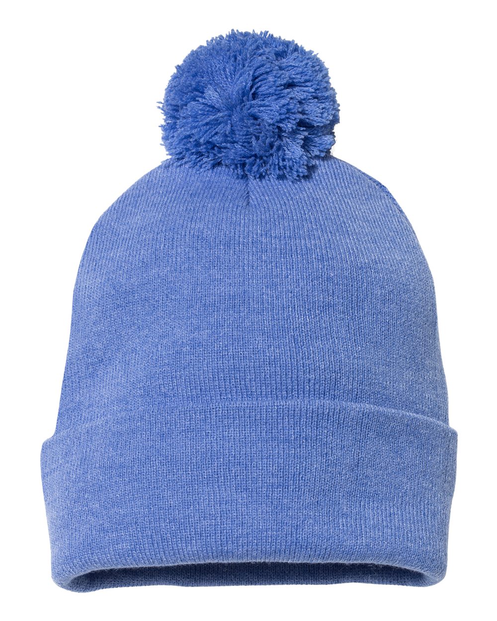 Heather royal knit pom-pom beanie.