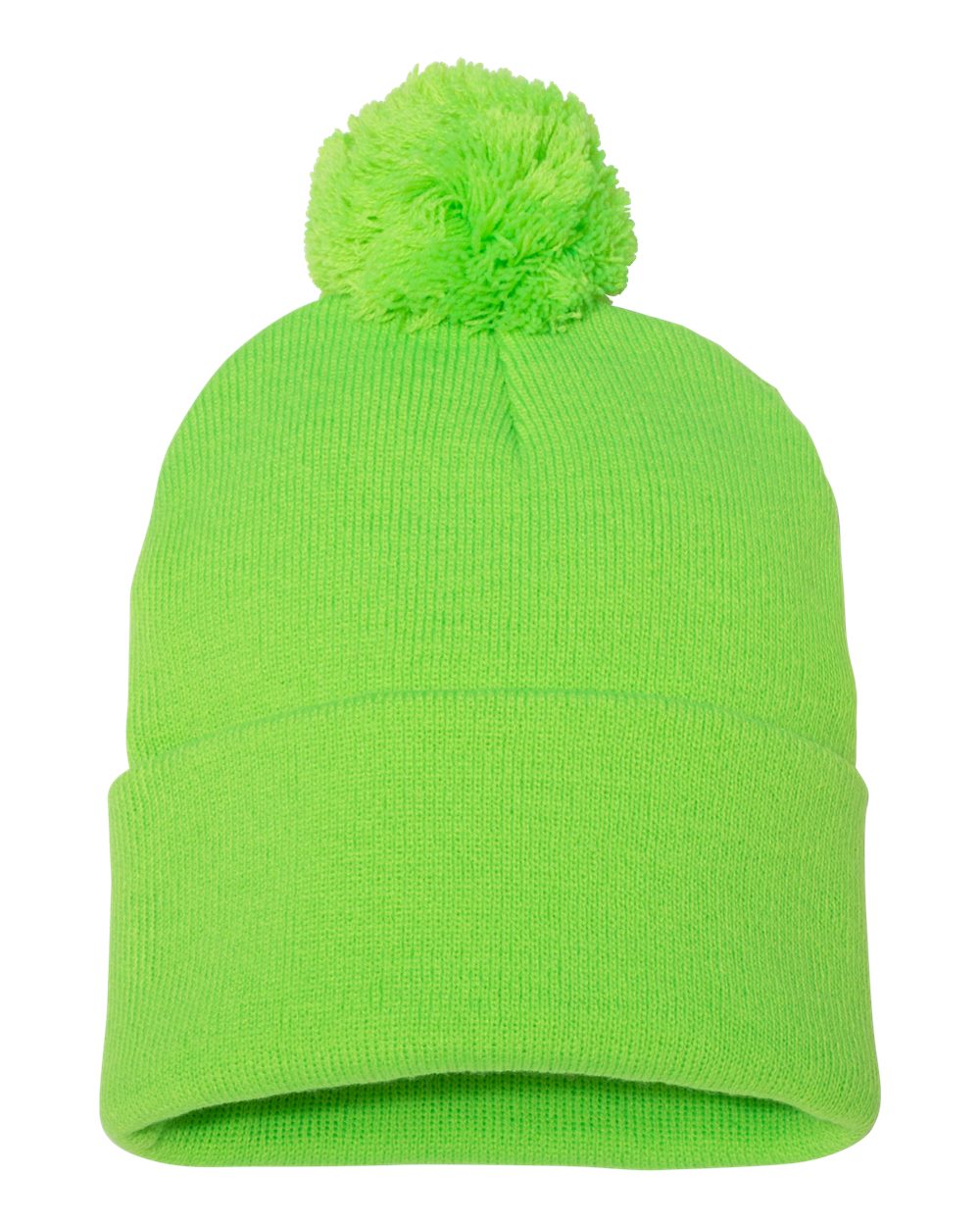 Custom Neon Green 12" Pom-Pom Cuffed Beanie with Your Logo
