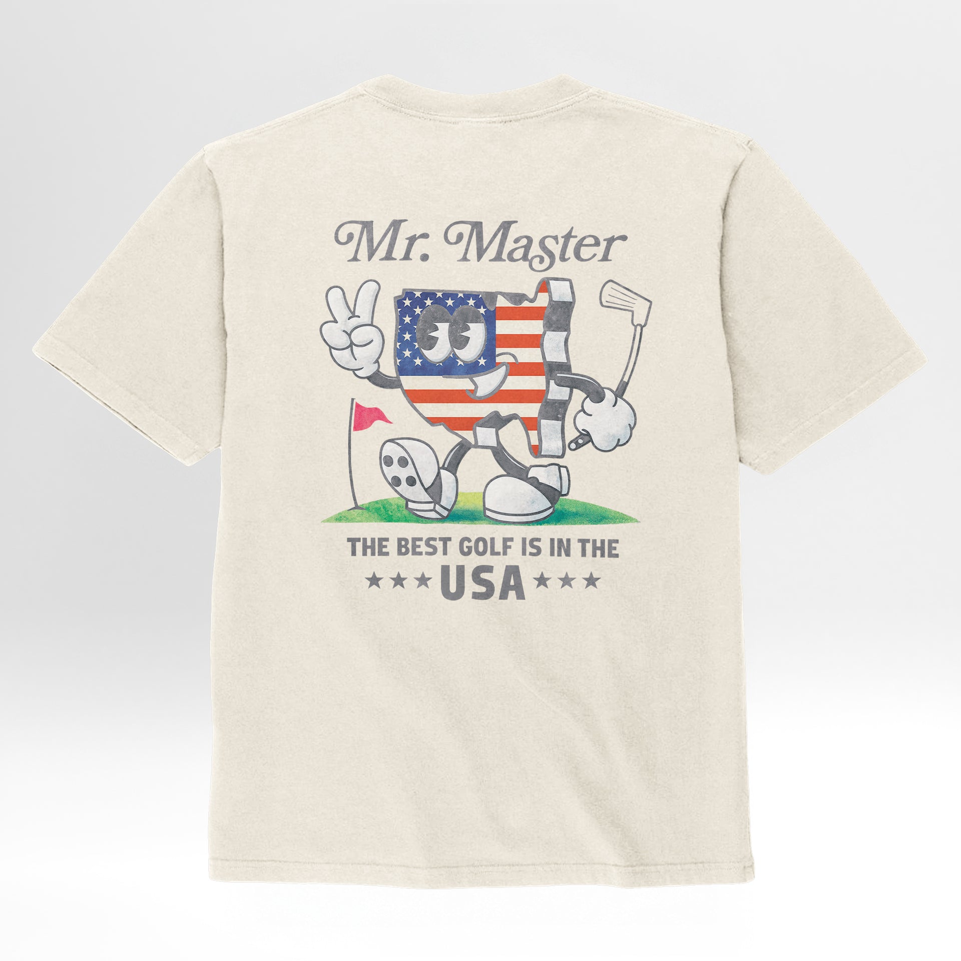 'Mr Master The Best Golf Is In The USA' Funny Golf Graphic T-Shirt - Ivory Cream